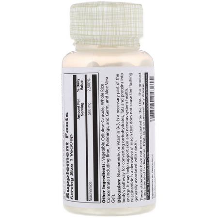 B3菸酸, 維生素B: Solaray, Niacinamide, 500 mg, 100 VegCaps