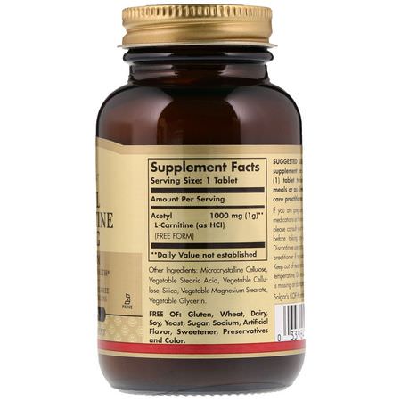 乙酰左旋肉鹼, 氨基酸: Solgar, Acetyl L-Carnitine, 1,000 mg, 30 Tablets