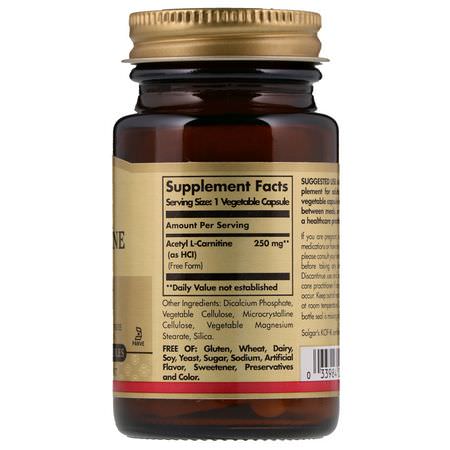 乙酰左旋肉鹼, 氨基酸: Solgar, Acetyl-L-Carnitine, 250 mg, 30 Vegetable Capsules