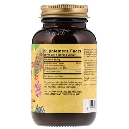 越桔, 順勢療法: Solgar, Bilberry Berry Extract, 60 Vegetable Capsules