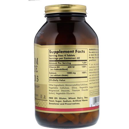 檸檬酸鈣, 鈣: Solgar, Calcium Citrate with Vitamin D3, 240 Tablets