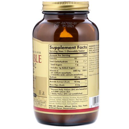 流感, 咳嗽: Solgar, Chewable Vitamin C, Natural Cran-Raspberry Flavor, 500 mg, 90 Chewable Tablets