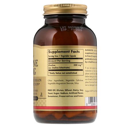 膽鹼, 礦物質: Solgar, Choline, 350 mg, 100 Vegetable Capsule