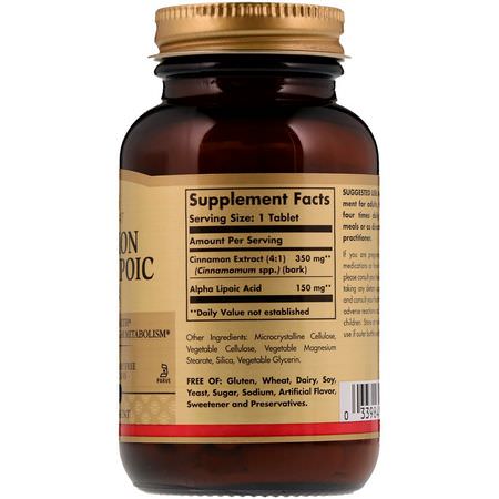 肉桂藥草: Solgar, Cinnamon Alpha Lipoic Acid, 60 Tablets