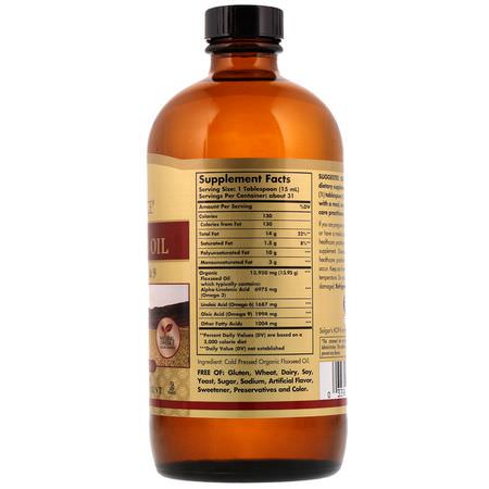 亞麻籽補品, 歐米茄EPA DHA: Solgar, Earth Source, Organic Flaxseed Oil, 16 fl oz (473 ml)
