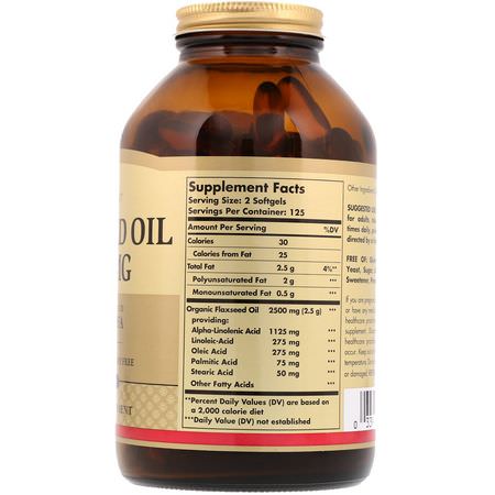 亞麻籽補品, 歐米茄EPA DHA: Solgar, Flaxseed Oil, 1,250 mg, 250 Softgels