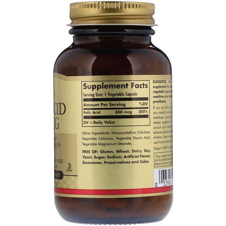 葉酸, 維生素B: Solgar, Folic Acid, 800 mcg, 250 Vegetable Capsules