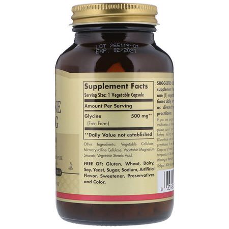 氨基酸, 補品: Solgar, Glycine, 500 mg, 100 Vegetable Capsules