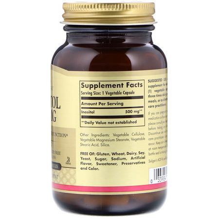 肌醇, 維生素B: Solgar, Inositol, 500 mg, 100 Vegetable Capsules