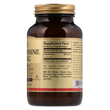 L-蛋氨酸, 氨基酸: Solgar, L-Methionine, 500 mg, 90 Vegetable Capsules