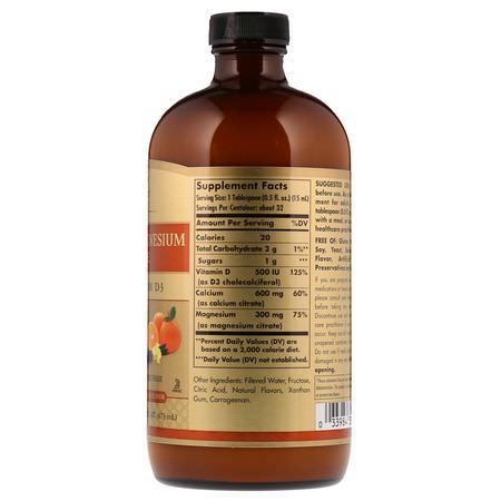鈣, 礦物質: Solgar, Liquid Calcium Magnesium Citrate with Vitamin D3, Natural Orange Vanilla, 16 fl oz (473 ml)