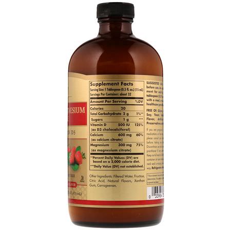 鈣, 礦物質: Solgar, Liquid Calcium Magnesium Citrate with Vitamin D3, Natural Strawberry, 16 fl oz (473 ml)