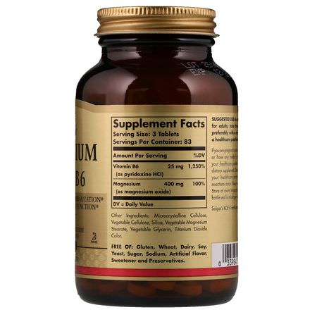 鎂, 礦物質: Solgar, Magnesium, with Vitamin B6, 250 Tablets
