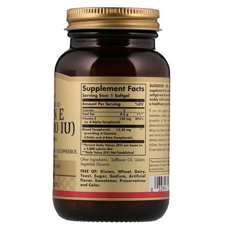 維生素E, 維生素: Solgar, Naturally Sourced Vitamin E, 134 mg (200 IU), 100 Softgels