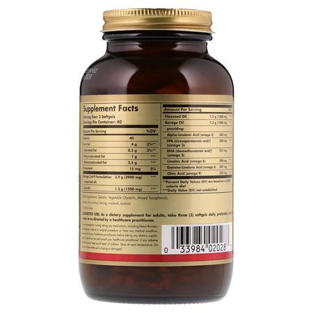 Omega 3-6-9組合, EFA: Solgar, Omega 3-6-9, 1,300 mg, 120 Softgels
