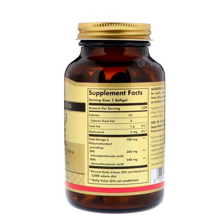 Omega-3魚油, EPA DHA: Solgar, Omega-3, EPA & DHA, Double Strength, 700 mg, 60 Softgels