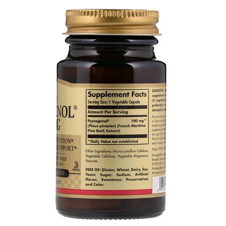 碧蘿ogen, 松樹皮提取物: Solgar, Pycnogenol, 100 mg, 30 Vegetable Capsules