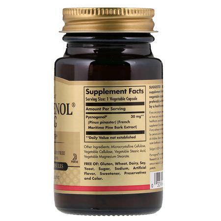 碧蘿ogen, 松樹皮提取物: Solgar, Pycnogenol, 30 mg, 30 Vegetable Capsules