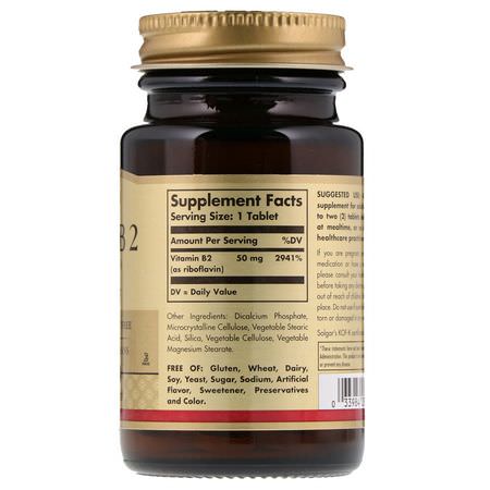 維生素B, 維生素: Solgar, Vitamin B2 (Riboflavin), 50 mg, 100 Tablets