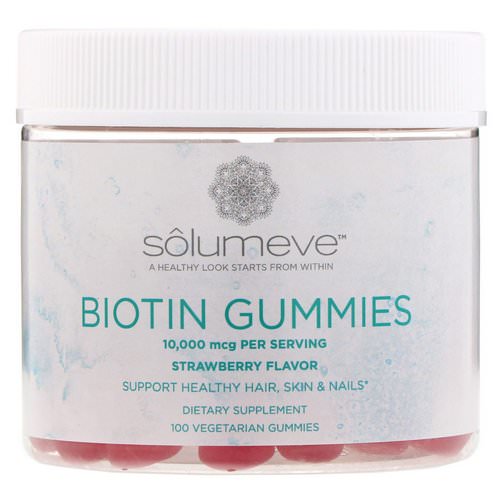 Solumeve, Biotin Gummies, Gelatin Free, Strawberry Flavor, 100 Vegetarian Gummies Review