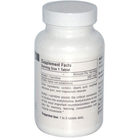 乙酰左旋肉鹼, 氨基酸: Source Naturals, Acetyl L-Carnitine, 500 mg, 120 Tablets