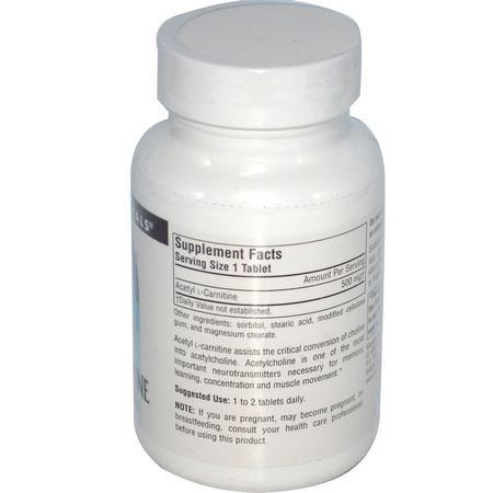 乙酰左旋肉鹼, 氨基酸: Source Naturals, Acetyl L-Carnitine, 500 mg, 60 Tablets