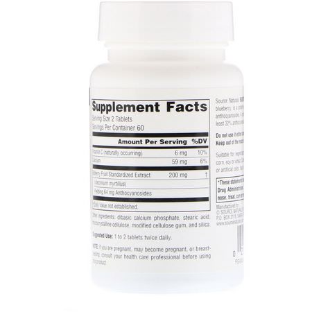 越桔, 順勢療法: Source Naturals, Bilberry Extract, 100 mg, 120 Tablets