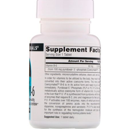 B6吡rid醇, 維生素B: Source Naturals, Coenzymated B-6, 100 mg, 60 Tablets