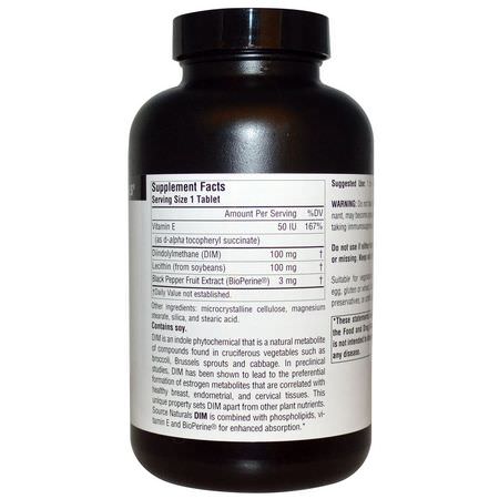 DIM, 婦女健康: Source Naturals, DIM (Diindolylmethane), 100 mg, 180 Tablets