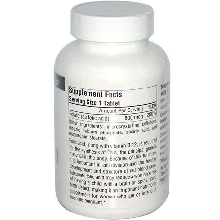 葉酸, 維生素B: Source Naturals, Folic Acid, 800 mcg, 500 Tablets
