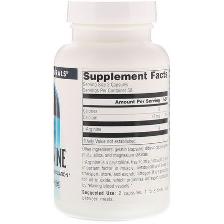 L-精氨酸, 氨基酸: Source Naturals, L-Arginine, Free Form, 500 mg, 100 Capsules