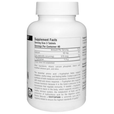 L-色氨酸, 睡眠: Source Naturals, L-Tryptophan, 500 mg, 120 Tablets