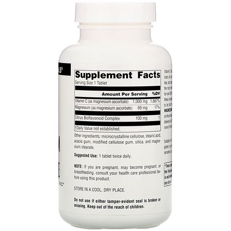 鎂, 礦物質: Source Naturals, Magnesium Ascorbate, 1000 mg, 120 Tablets