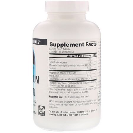 鎂, 礦物質: Source Naturals, Magnesium Malate, 1,250 mg, 180 Tablets