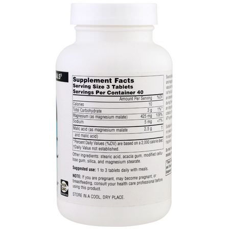 鎂, 礦物質: Source Naturals, Malic Acid, 833 mg, 120 Tablets