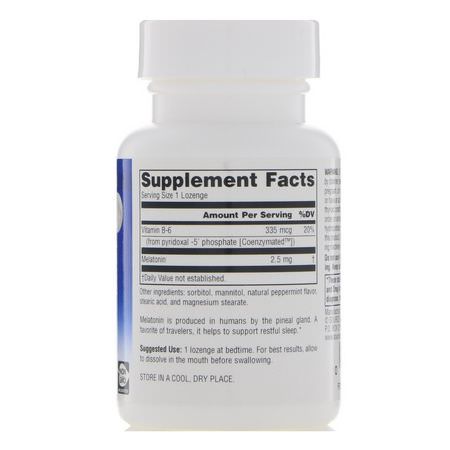 褪黑激素, 睡眠: Source Naturals, Melatonin, Peppermint, 2.5 mg, 60 Lozenges