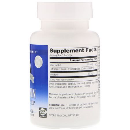 褪黑激素, 睡眠: Source Naturals, Melatonin, Peppermint, 2.5 mg, 240 Lozenges