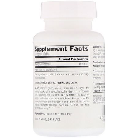 N-乙酰氨基葡萄糖, 氨基酸: Source Naturals, N-A-G, 500 mg, 120 Tablets