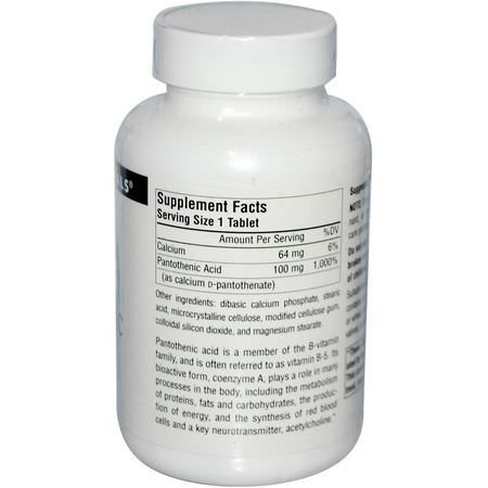 維生素B, 維生素: Source Naturals, Pantothenic Acid, 100 mg, 250 Tablets
