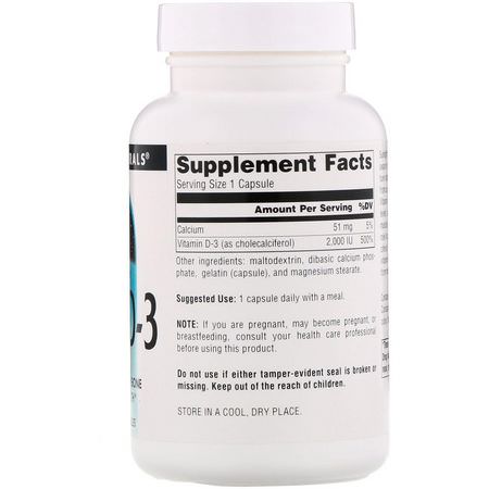 D3膽鈣化固醇, 維生素D: Source Naturals, Vitamin D-3, 2,000 IU, 200 Capsules