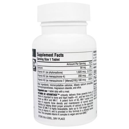 維生素K, 維生素: Source Naturals, Vitamin K2 Advantage, 2,200 mcg, 60 Tablets