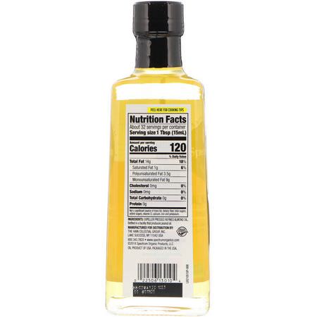 醋, 油: Spectrum Culinary, Almond Oil, Expeller Pressed, 16 fl oz (473 ml)