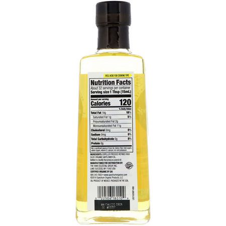 醋, 油: Spectrum Culinary, Organic Safflower Oil, High Oleic, 16 fl oz (473 ml)