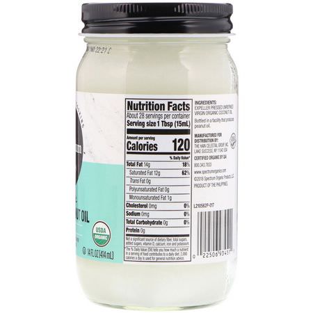椰子護膚, 美容: Spectrum Culinary, Organic Virgin Coconut Oil, Unrefined, 14 fl oz (414 ml)