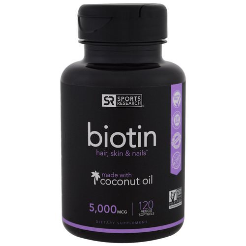 Sports Research, Biotin with Coconut Oil, 5,000 mcg, 120 Veggie Softgels Review