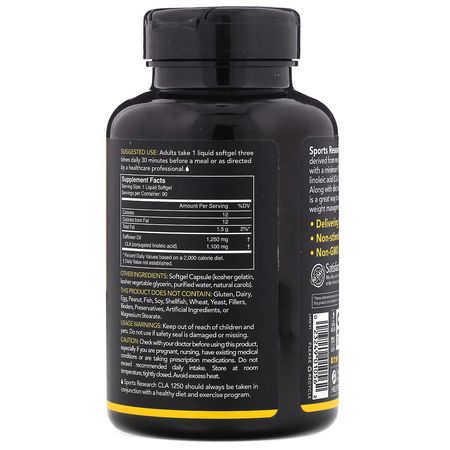 CLA共軛亞油酸, 重量: Sports Research, CLA 1250, Max Potency, 1,250 mg, 90 Softgels