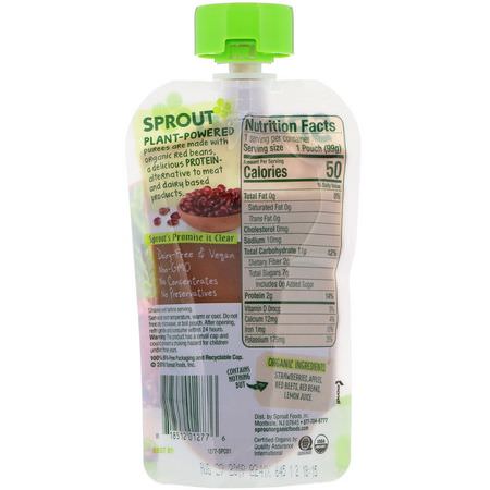 膳食, 果泥: Sprout Organic, Baby Food, Stage 2, Strawberry, Apple, Beet, Red Beans, 3.5 oz (99 g)