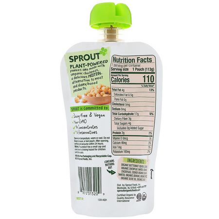 膳食, 果泥: Sprout Organic, Baby Food, Stage 3, Butternut Chickpea, Quinoa & Dates, 4 oz (113 g)