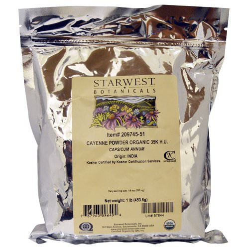 Starwest Botanicals, Organic Cayenne Powder 35K H.U, 1 lb (453.6 g) Review
