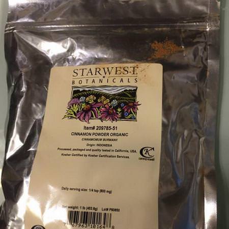 肉桂香料: Starwest Botanicals, Organic Cinnamon Powder, 1 lb (453.6 g)